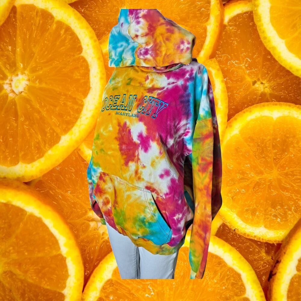 Senior Week Men's Multicolor Tie Dye Ocean City Long Sleeve Fleece Hoodie Size L - Picture 4 of 8
